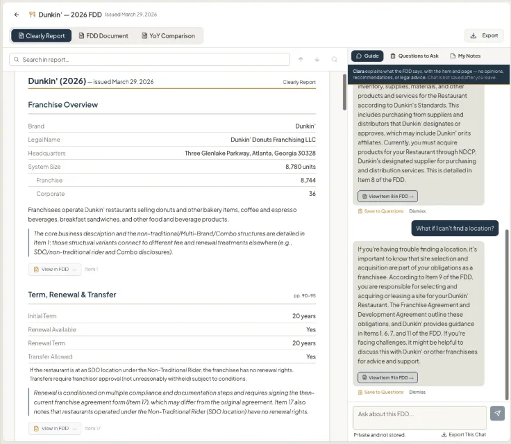 The Clearly Workspace — the Clearly Report, the source FDD, and Clara side by side