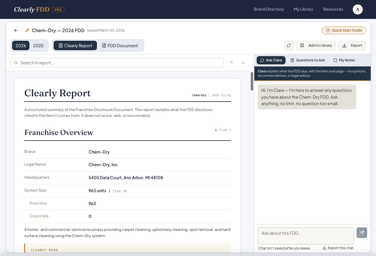 Clearly Professional Workspace showing a Clearly Report and Clara